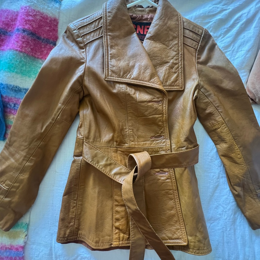 Tan Leather Jacket with Belt